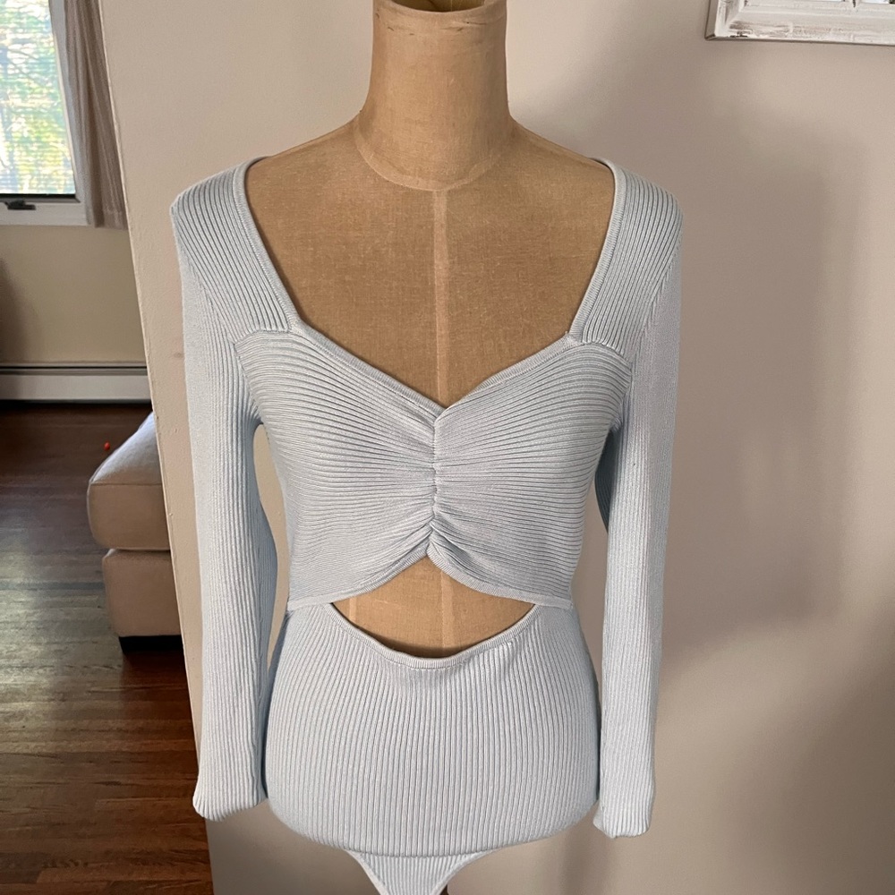 Abercrombie blue knit cut out body suit size large sky blue new with tags